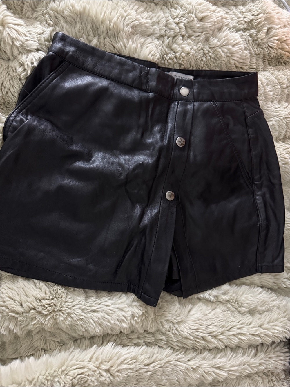 Zara Black Faux Leather Button-Front Skort
